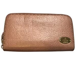 Fendi Selleria leather Zip Around Wallet Metallic Pink/Rose Gold Made in Italy